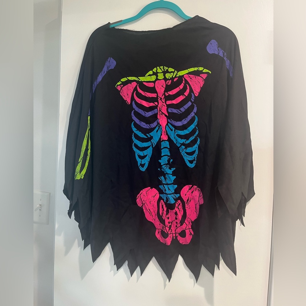 Colorful Skeleton Poncho with Floral Headband - Picture 3 of 9